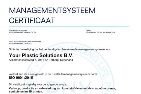 your plastic solutions iso 9001 2005 gecertificeerd