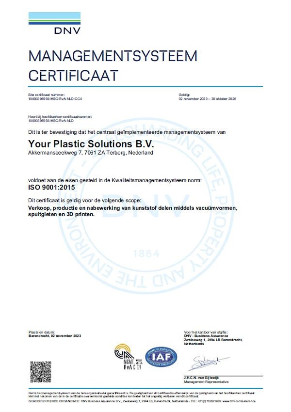 your plastic solutions iso 9001 2005 certificaat